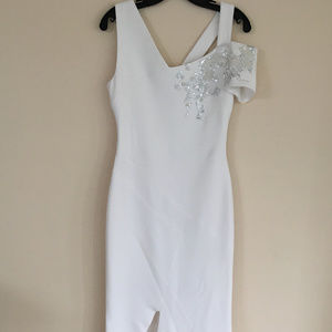 White Beaded Shoulder Detail Formal Dress